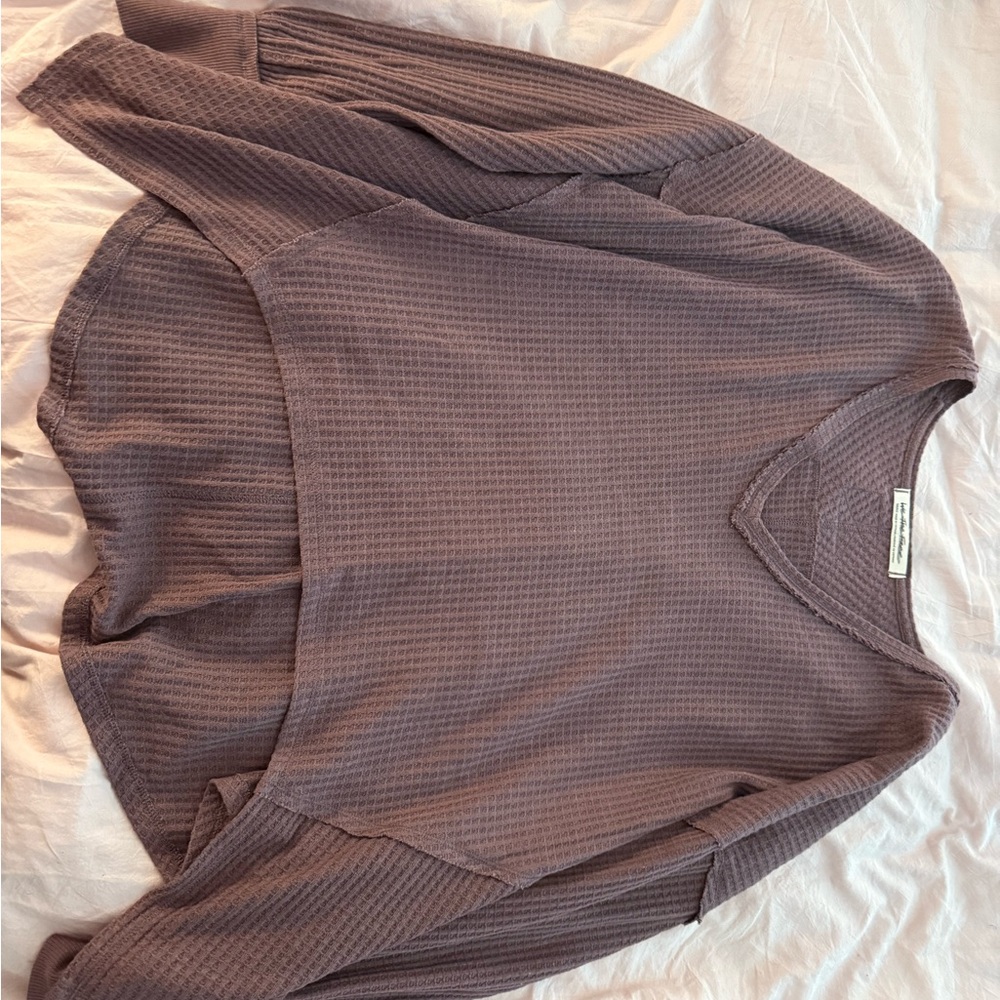 We The Free Purple V-Neck Sweater Textured Knit